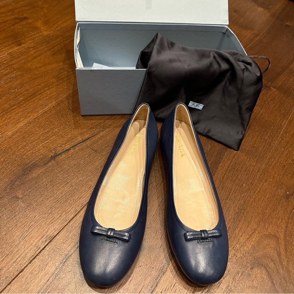 Prada Leather Navy Blue Flats
